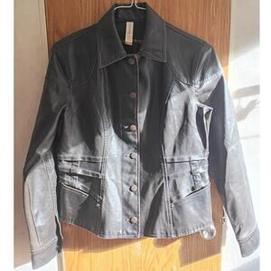 No Boundaries Faux Leather Moto Jacket Brown Cropped Biker Punk Grunge Small